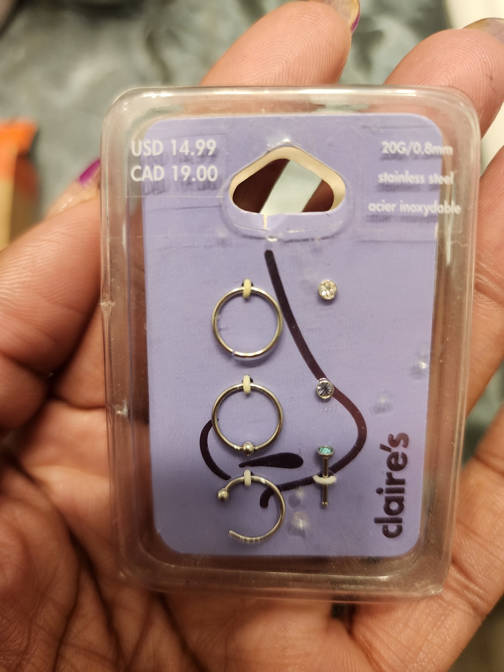 Claire's Stainless Steel Mixed Nose & Hoop Earring Set 20G/0.8mm